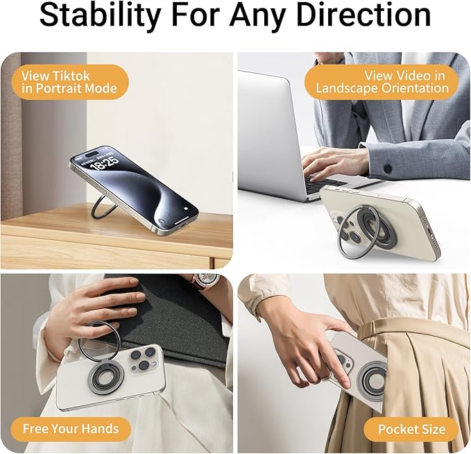 OPSO Magnetic Phone Ring Holder for MagSafe, 360° Rotatable Gym Finger Ring Grip Stand, [Dual-Sided Magnet] Magnetic Phone Grip Adjustable Kickstand for iPhone 16 15 14 13 12/Pro/Max, All Smartphone