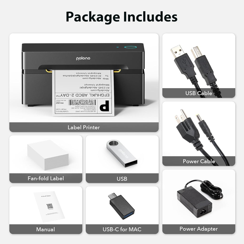 POLONO Bluetooth Thermal Shipping Label Printer, Wireless 4x6 Shipping Label Printer for Small Business, Support iOS, Android, Windows and Mac, Compatible with Amazon, Ebay, Shopify, Etsy, USPS(Brown)