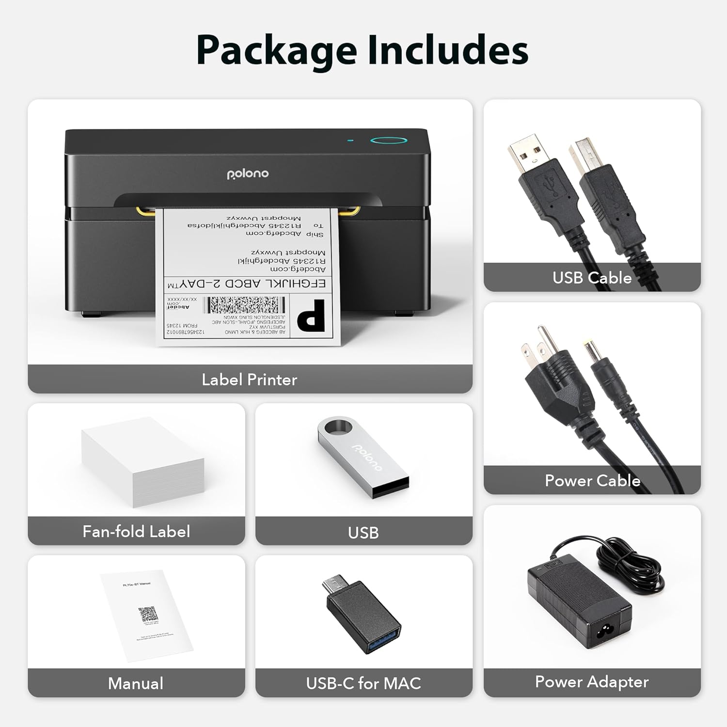 POLONO Bluetooth Thermal Shipping Label Printer, Wireless 4x6 Shipping Label Printer for Small Business, Support iOS, Android, Windows and Mac, Compatible with Amazon, Ebay, Shopify, Etsy, USPS(Brown)