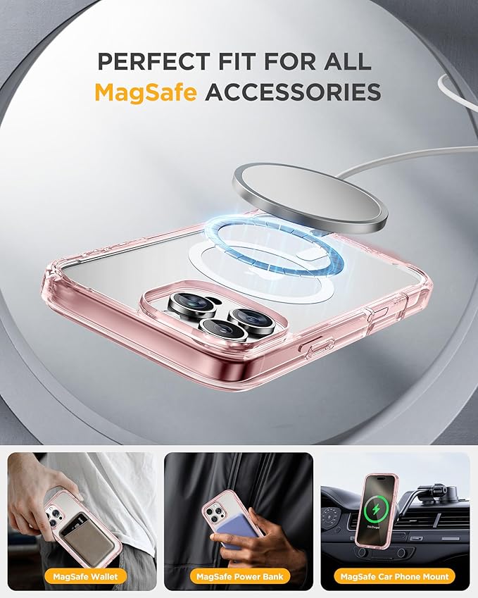 Miracase for iPhone 16 Pro Case Full-Body Phone with Built-in Glass Screen Protector, [Compatible with MagSafe] Military Drop Proof 16 Pro Cover Bumper 6.3 inch, Clear Pink