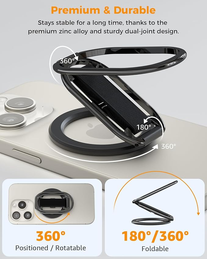 [2025 Newest] SUPERONE for MagSafe Phone Grip for MagSafe Kickstand Compatible with Mag Safe Finger Loop, 4-in-1 Phone Ring Holder Strap for Mag Safe iPhone 16/15/14/13/12 Series