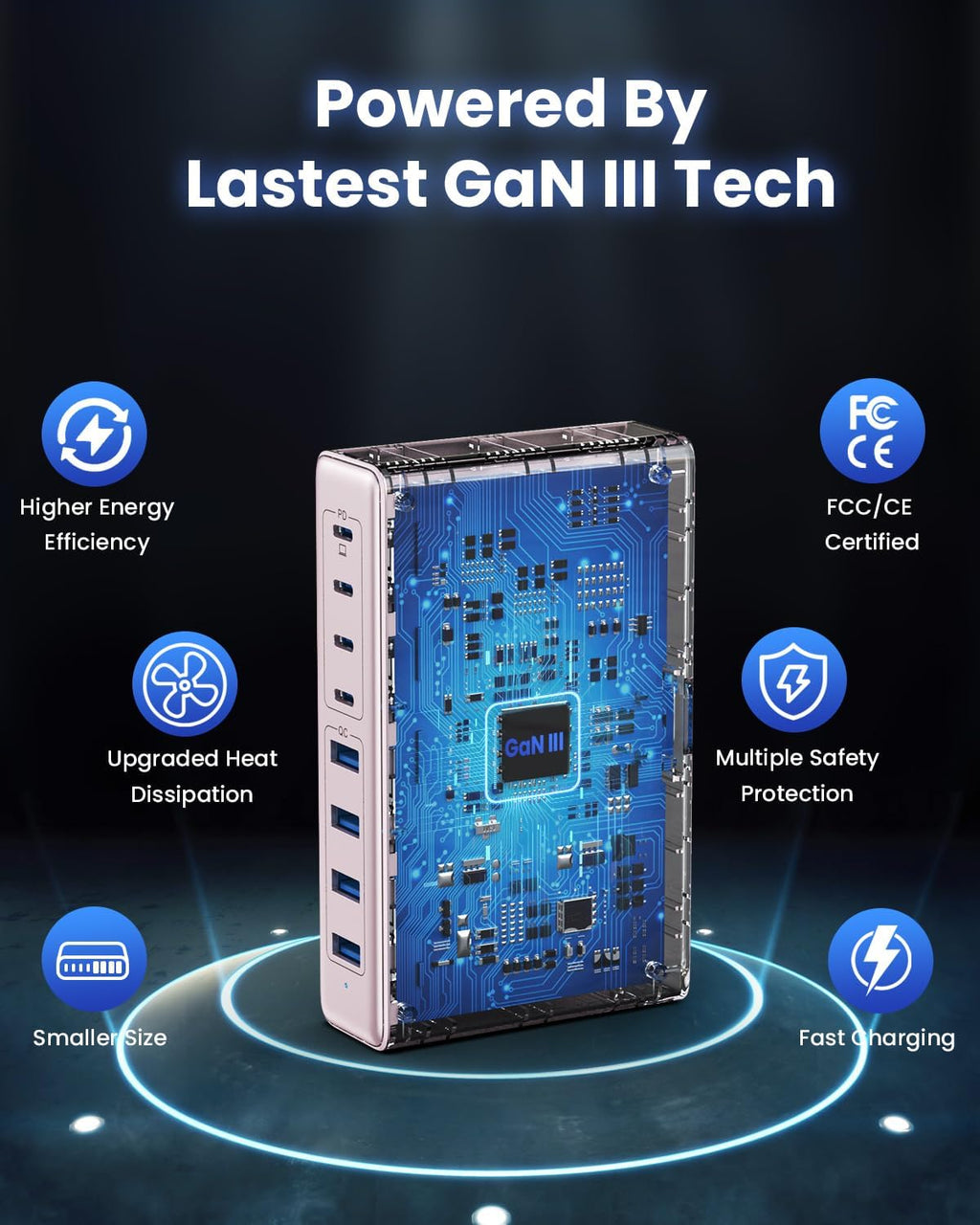 200W USB C Charger Block,8-Ports GaN III Fast Charging Station Hub,PD 65W Laptop Chargers Wall Charger Power Adapter for MacBook Pro/Air,DELL,Steam Desk,iPhone 16/15,iPad,Galaxy S25,Pixel-Pink