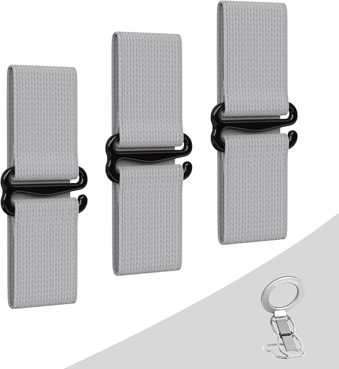RESPECTED-BRO-3-PCS-Elastic-Strap for Magnetic Phone Grip Stand with Finger Strap, 4-in-1 Magnetic Ring Holder, Kickstand and Elastic Strap for Smartphones (Silver)