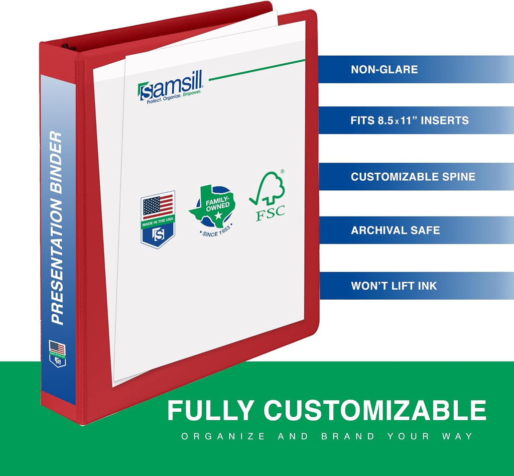 Samsill 0.5 Inch 3 Ring Binder, Made in USA, Economy Round Ring, Clear View Cover, 100 Sheet Capacity - for School, Home, Office - Red, 4 Pack