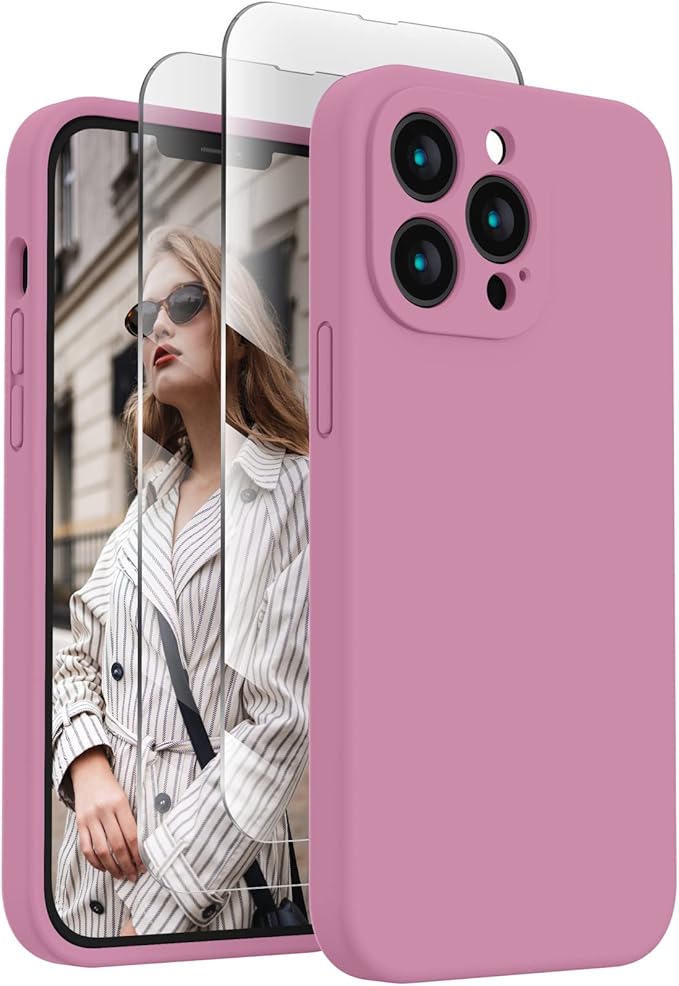 FireNova Designed for iPhone 13 Pro Max Case, Silicone [Camera Protection] Phone Case with [2 Screen Protectors], Soft Anti-Scratch Microfiber Lining Inside, 6.7 inch, Lilac Purple