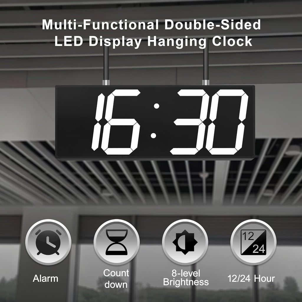 Digital Wall Clock with Double Sided Display, Large Digital Clock with Timer,Alarm,Temperature and Date,Two Faced Hanging Digital Clock Large Display for Multiple Public Places(White)