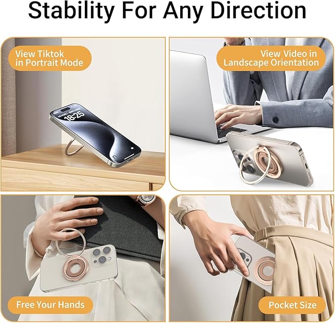 OPSO Magnetic Phone Ring Holder for MagSafe, 360° Rotatable Gym Finger Ring Grip Stand, [Dual-Sided Magnet] Magnetic Phone Grip Adjustable Kickstand for iPhone 16 15 14 13 12/Pro/Max, All Smartphone