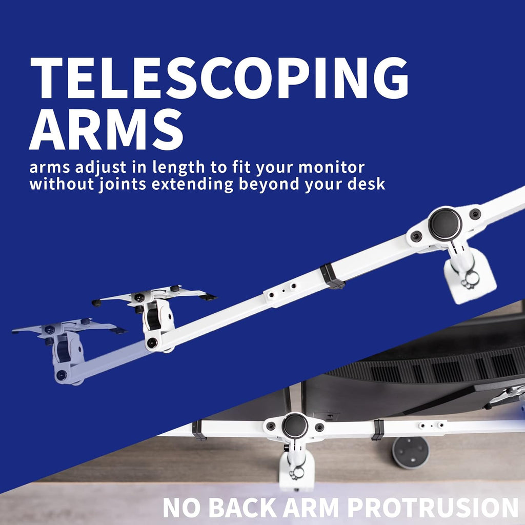 VIVO Dual LCD LED 21 to 32 inch Monitor Desk Mount, Heavy Duty, Adjustable Telescoping Arms, Flush Wall Setup, Fits 2 Screens, White, STAND-V002EW