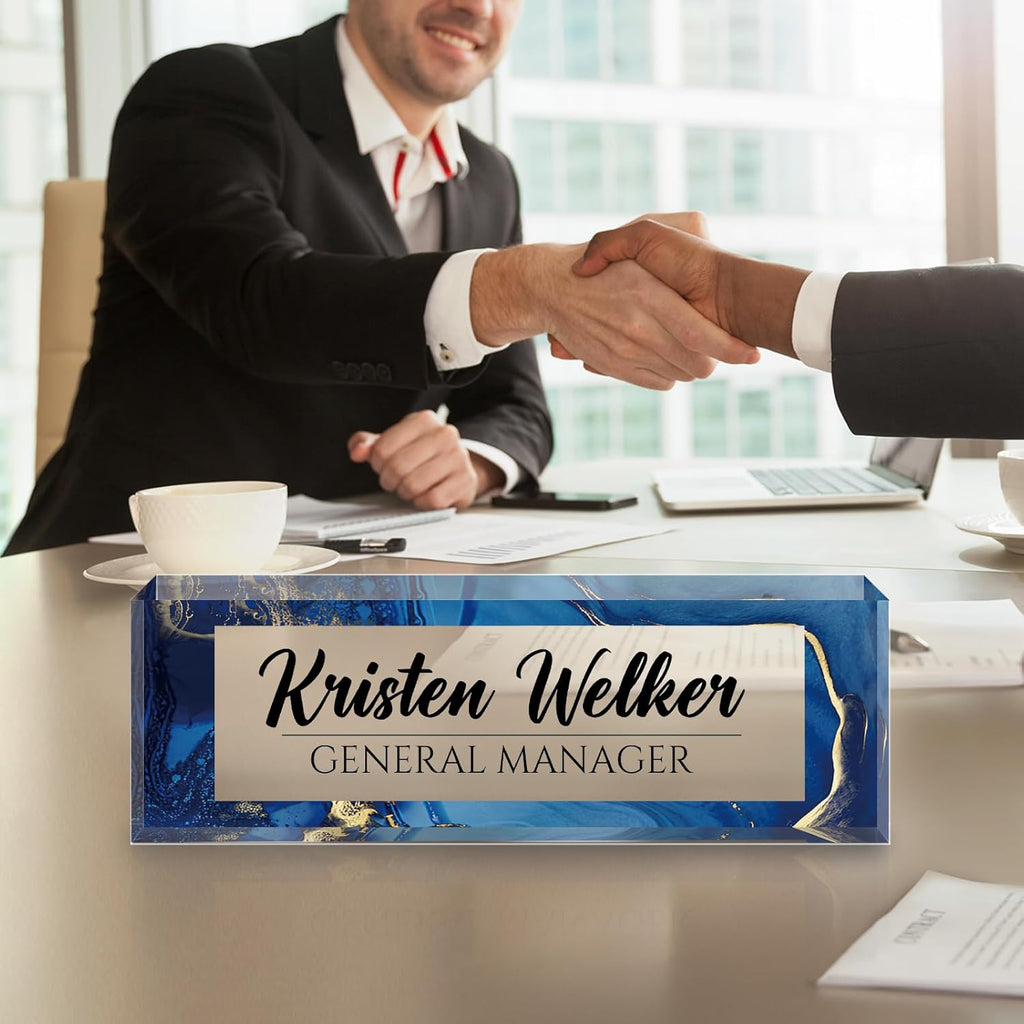 Personalized Name Plate for Desk - Custom Engraved Name Plates for Man - Boss Day Gifts for Boss - Acrylic Office Decor Appreciation Gifts for Teacher Nurse Coworker Social Worker (Navy)