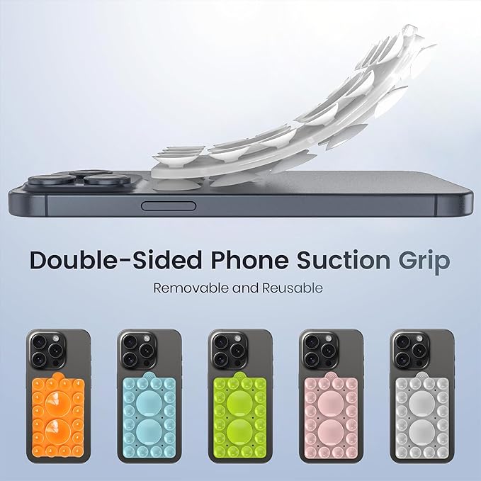 Silicone Suction Phone Holder Mount,Silicon Adhesive Phone Accessory for iPhone and Android, Hands-Free Mirror Shower Phone Holder,TikTok Videos and Selfies (Transparent 2Pack, Double Sided)