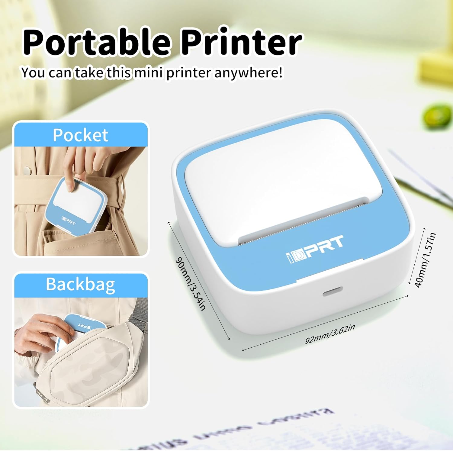 iDPRT Portable Mini Thermal Sticker Printer, Bluetooth Inkless Printers with 1 Roll Sticker Paper, Sticker Machine Efficiently and Quickly, for Notes, Journal, DIY, Kids Gift