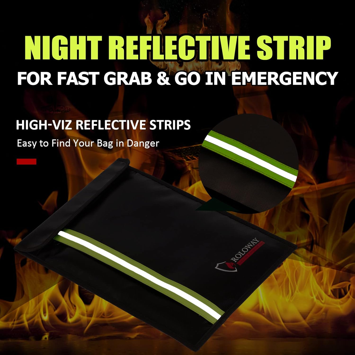 ROLOWAY Fireproof Envelope for Cash, Legal Documents Safe (15 x 11 inch) with 2 Pockets & Waterproof Zipper, Black