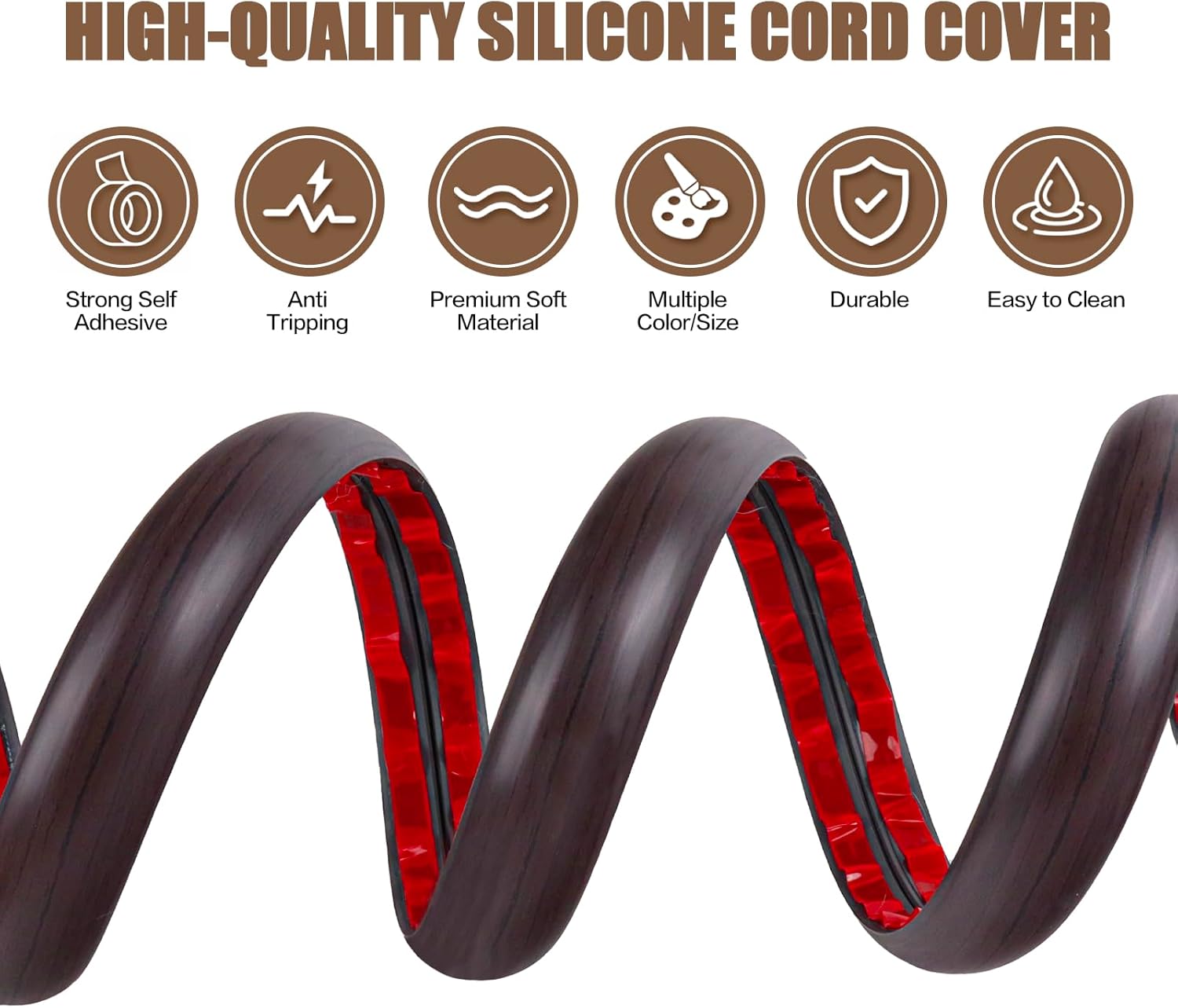 Floor Cord Cover Self Adhesive Cord Hider,10FT Cable Management, Extension Strip Protector for Wires, Prevent Cable Trips for Offices, Gyms, Exhibitions Cavity:0.39"(W) x 0.27"(H) Black Wood