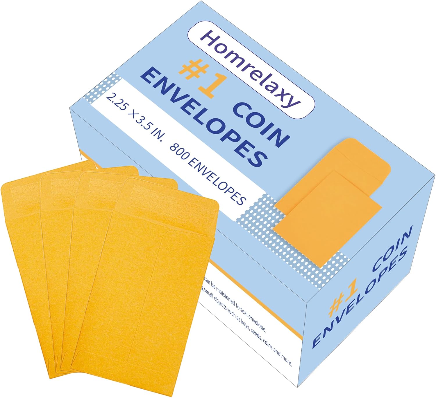 #1 800 Pcs Small Coin Envelopes 2.25" x 3.5" with Gummed Flap, Yellow Kraft Mini Envelopes for Storing Keys, Stamps, Seeds, Tips and Small Items (800)