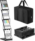 Tatuo 1 Piece Foldable Magazine Rack Metal Catalog Literature Rack Portable 4 Pockets with Carrying Bag Brochure Stand Literature Display Holder Stand for Exhibition Trade Show