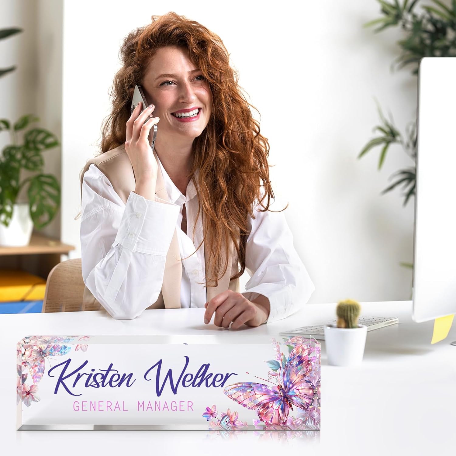 Personalized Name Plate for Desk - Custom Engraved Name Plates for Man - Boss Day Gifts for Boss - Acrylic Office Decor Appreciation Gifts for Teacher Nurse Coworker Social Worker (Butterfly)