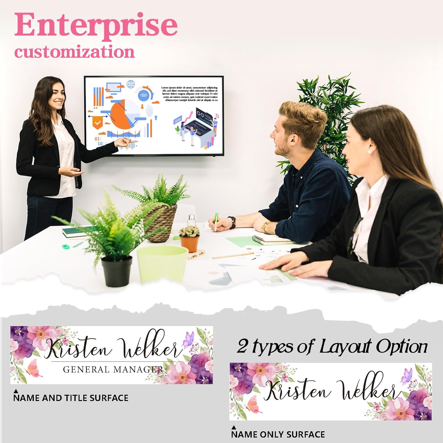 Personalized Name Plate for Desk - Custom Engraved Name Plates for Man - Boss Day Gifts for Boss - Acrylic Office Decor Appreciation Gifts for Teacher Nurse Coworker Social Worker (Bouquet)