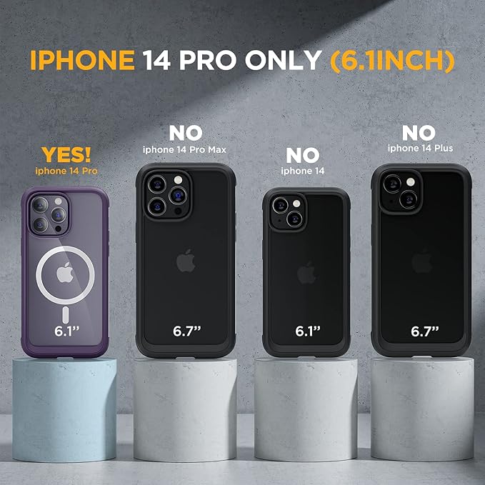 Miracase Magnetic for iPhone 14 Pro Case 6.1 inch, (Compatible with MagSafe) Upgrade Full-Body Clear Phone Bumper Case with Built-in 9H Tempered Glass Screen Protector, Magnetic Purple