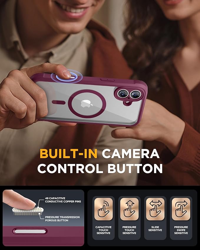 Miracase for iPhone 16 Case 6.1'', [Bubble Free] Full-Body Bumper Phone case with Built-in Full Glass Screen &Lens Protector,No Gap,Compatible with MagSafe,Drop Proof 16 Cover, Plum