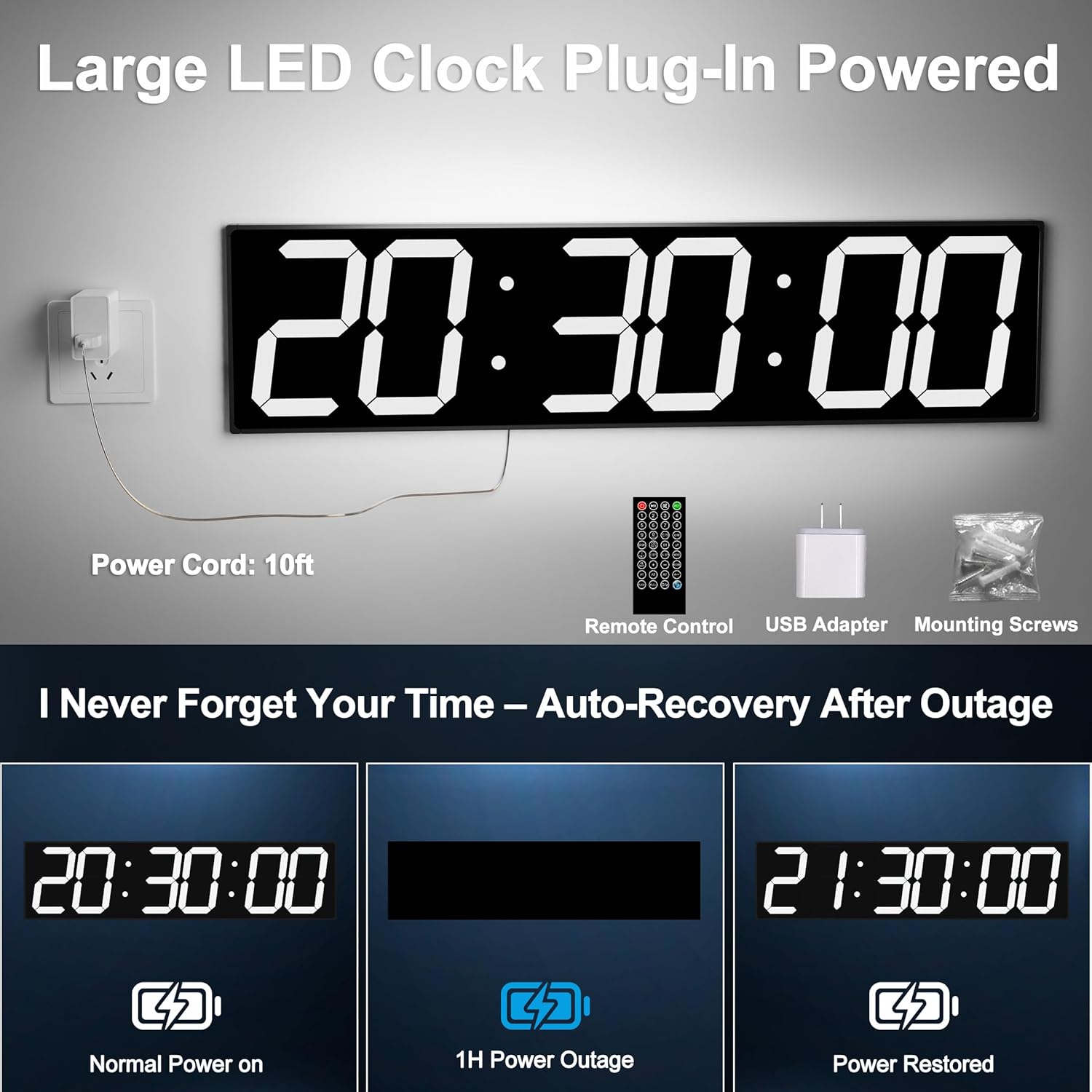 Large Digital Wall Clock 28" with GPS Auto-Sync, Remote Control & Timer, Wall-Mounted for Classroom, Office, Gym, Conference Room