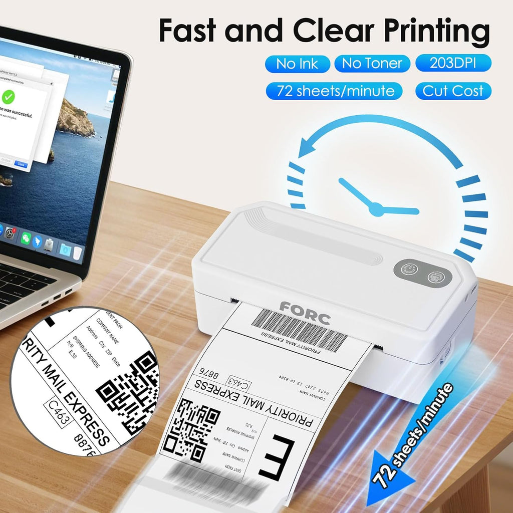 Forc Shipping Label Printer,4X6 Thermal Label Printer for Small Business & Office Package,Compatible with Android, iOS, Windows and Mac, Widely Used for Amazon,UPS,Etsy,USPS