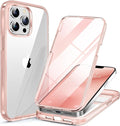 Miracase Glass Case for iPhone 13 Pro Max 6.7 inch, Upgrade Full-Body Clear Bumper Case with Built-in 9H Tempered Glass Screen Protector for iPhone 13 Pro Max, Clear Pink