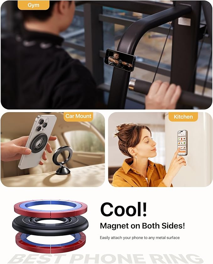 andobil [2025 Upgraded] Double-sided Magnetic Phone Grip for MagSafe [Sability Max] Strong Magnetic Phone Ring Holder Compatible with MagSafe Accessories, iPhone 16 Plus 15 14 13 12 Pro Max Mini Black