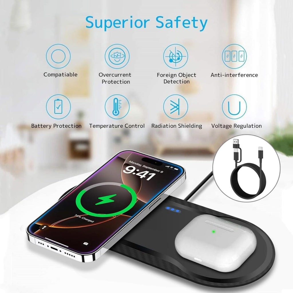 40W Wireless Charging Pad, Dual 20W Fast Wireless Charging Mat for iPhone 16 15 14 13 12 11/SE/X/XS,Apple Airpods 4/3/Pro,15W Wireless Charger Station for Samsung Galaxy/Note/Bud+ (Black)