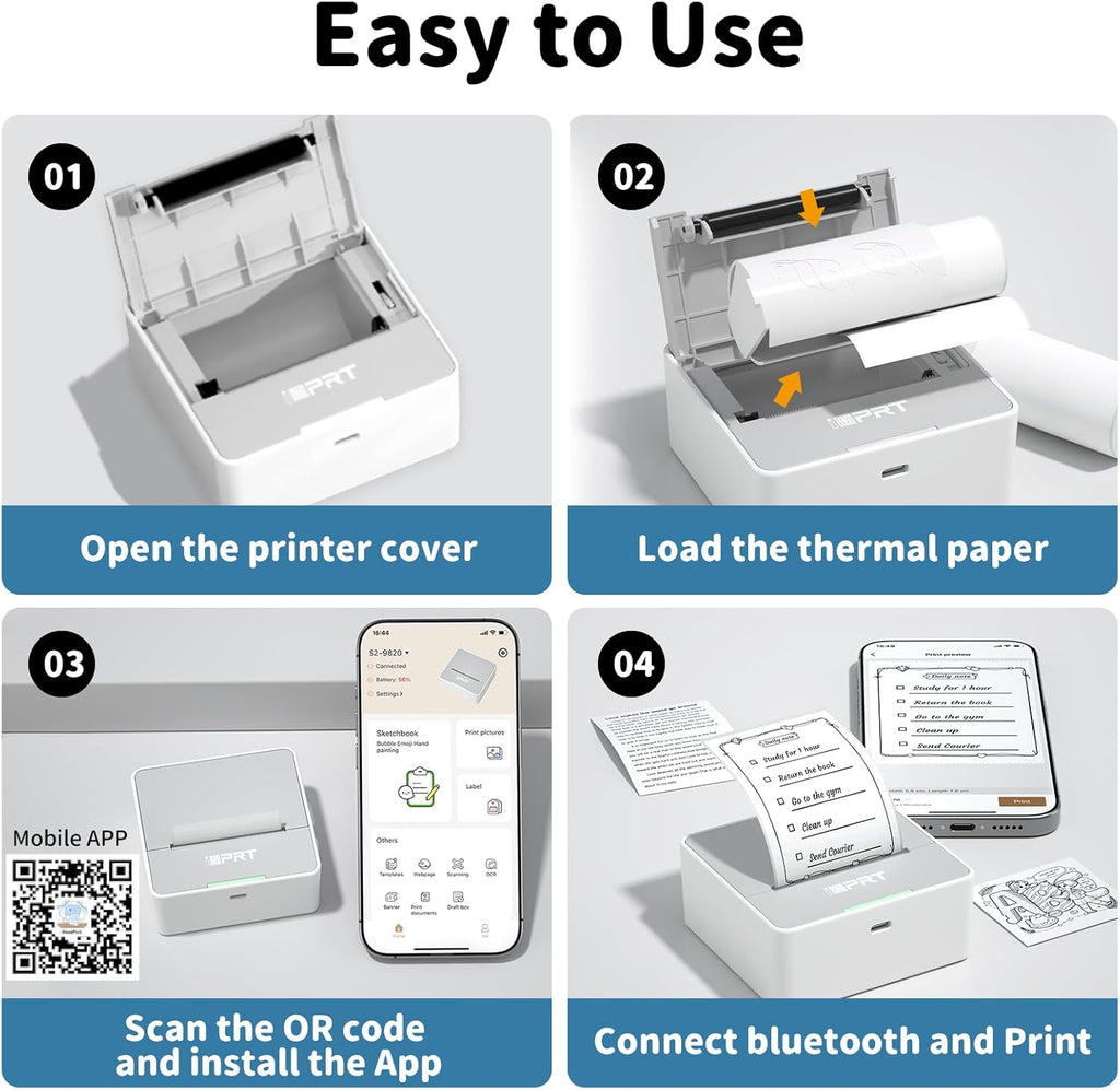 iDPRT Sticker Printer - Mini Portable Printer Bluetooth Thermal Label Printer with 1 Roll Sticker Paper, Inkless Sticker Maker Machine Pocket Instant Print for Study Notes, Pictures, DIY, Label