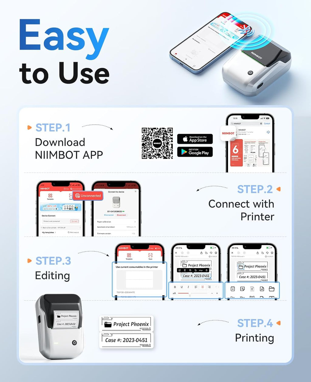 NIIMBOT B1 Label Maker Machine with Tape, Thermal Label Printer Easy to Use for Office Supplies, Home, Business, 2 Inch Label Maker with 2'' x1.18'' Labels