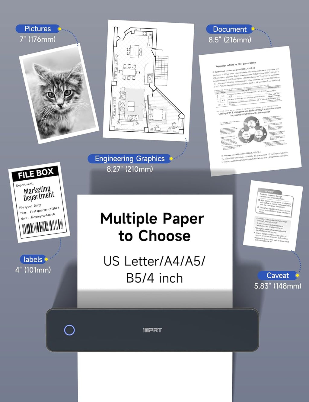 iDPRT MT610 Pro Portable Thermal Printer, 300DPI HD Mobile-Travel-Printers, Inkless-Wireless-Small-Printer for Home Use, Office, Vehicles, Bluetooth Printers Supports 8.5" x 11" US Letter&A4&A5 Size