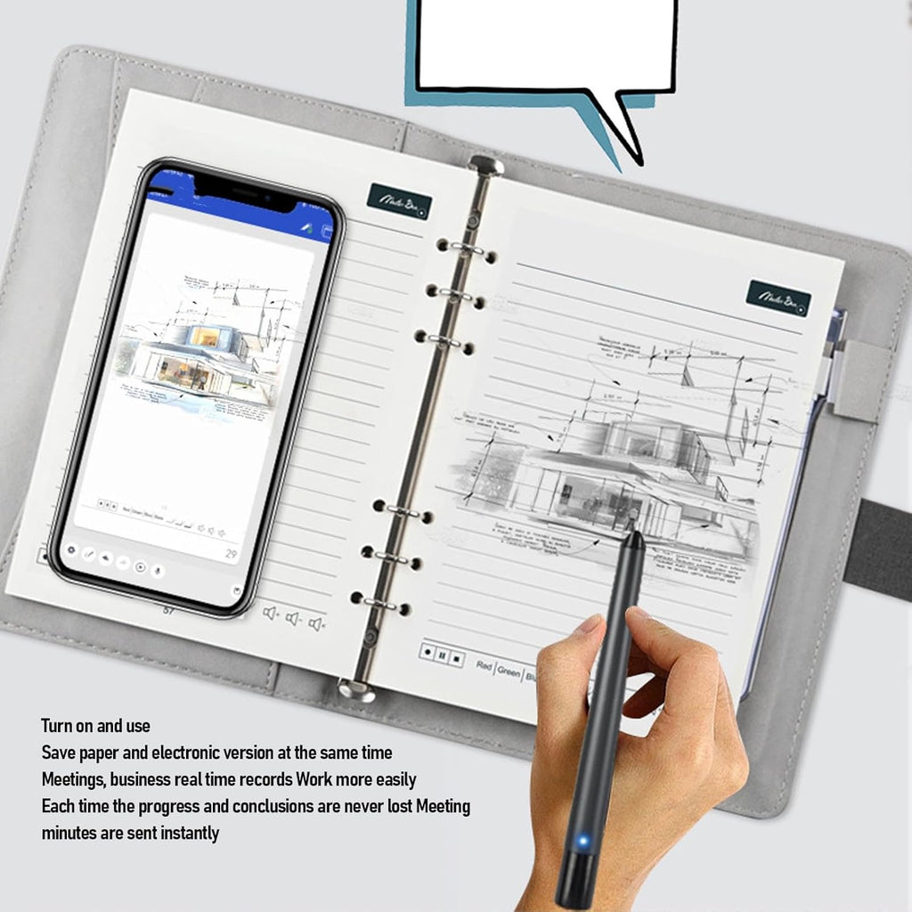 Yunseity 3 in1 Digital Smart Pen, Smartpen Notebook Set, Real Time Sync for Digitizing, Bluetooth 5.0 Paper Smart Writing Set, Convert to Text, OCR Technology, for iOS for Android (Black Grey