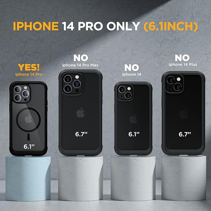 Miracase Magnetic for iPhone 14 Pro Case 6.1 inch, (Compatible with MagSafe) Upgrade Full-Body Clear Phone Bumper Case with Built-in 9H Tempered Glass Screen Protector, Magnetic Classic Black