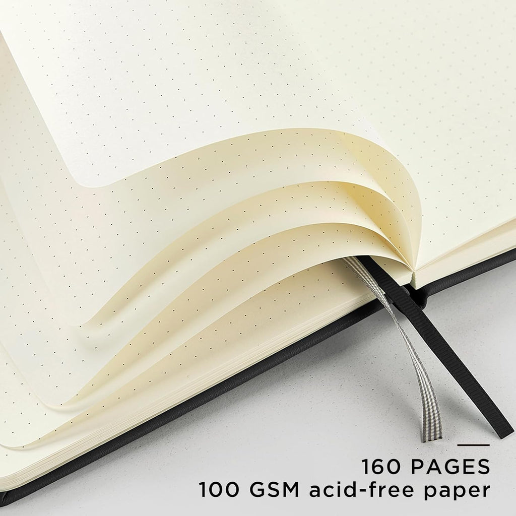 &And Per Se Dotted Journal Notebook (10 packs), A5 Hardcover Leather Bullet Dotted Journal, 160 Pages 100GSM Thick Paper, 3 Sheets of Stickers Included - 5.7'' x 8'' (Black)