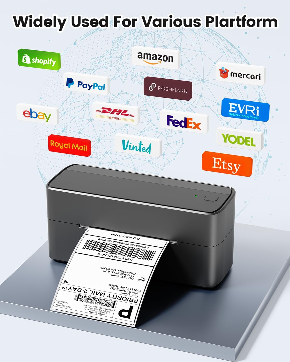 Phomemo Bluetooth Shipping Label Printer, 241BT 4X6 Wireless Thermal Printer for Samll Business, Label Printers for Shipping Package, Compatible with iPhone, Android, Amazon, Shopify, UPSP, Gray