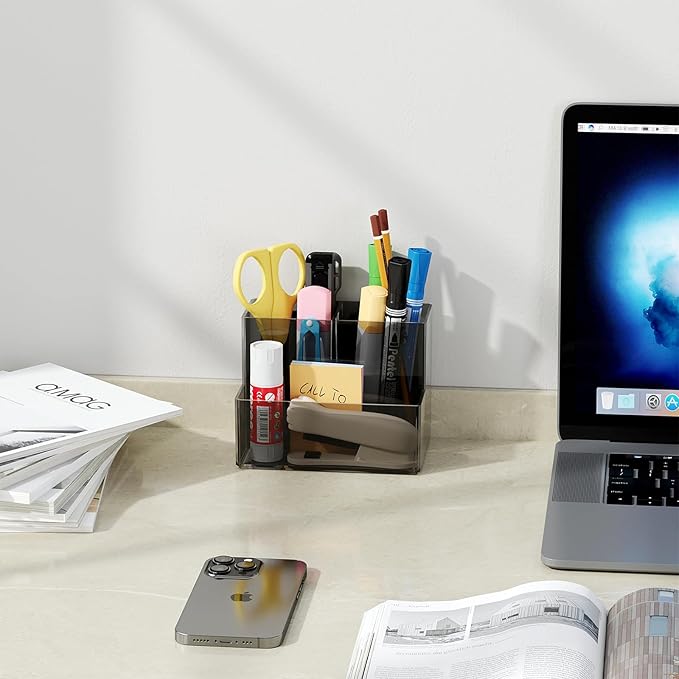 Marbrasse Acrylic Magnetic Pen Holder, Dry Erase Marker Holder, Magnetic Whiteboard Pencil Holders for Refrigerator, Locker, School and Office,Grey