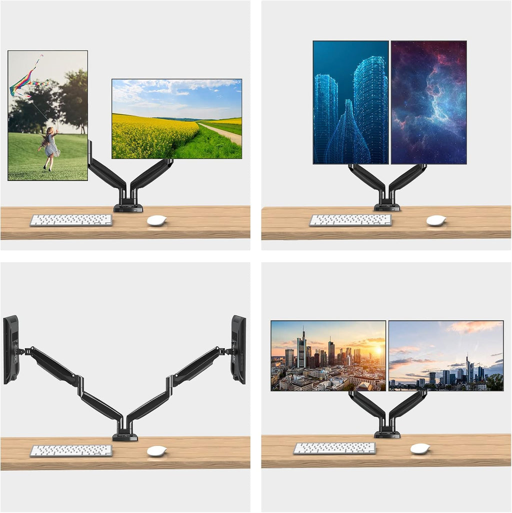 MOUNTUP Dual Monitor Mount for 2 Max 35 inch Ultrawide Screens, Hold 6.6-30.9lbs, Full Motion Gas Spring Monitor Desk Arm, Heavy Duty Dual Monitor Stand for Desk, VESA Bracket with Clamp/Grommet Base
