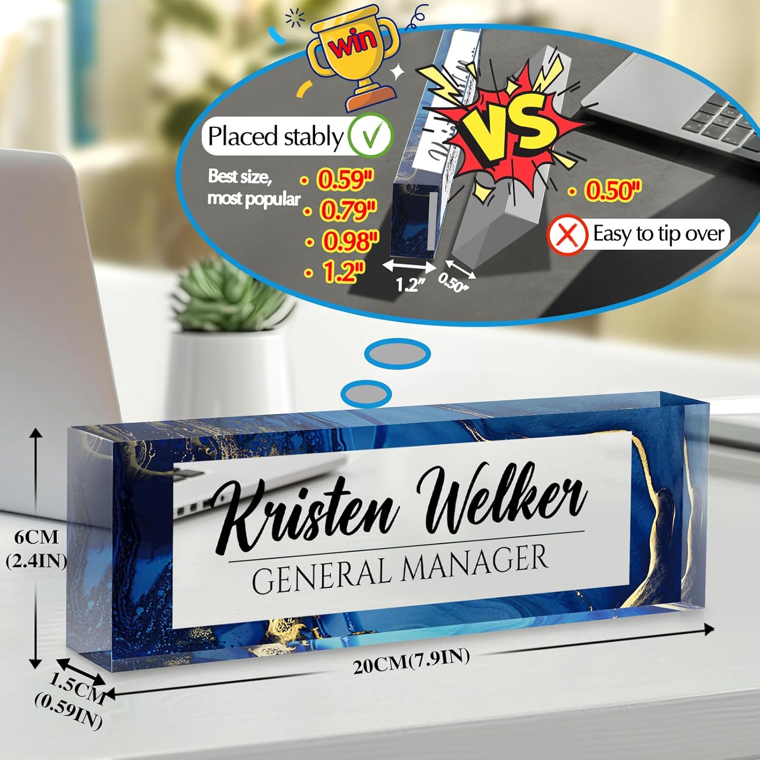 Personalized Name Plate for Desk - Custom Engraved Name Plates for Man - Boss Day Gifts for Boss - Acrylic Office Decor Appreciation Gifts for Teacher Nurse Coworker Social Worker (Navy)