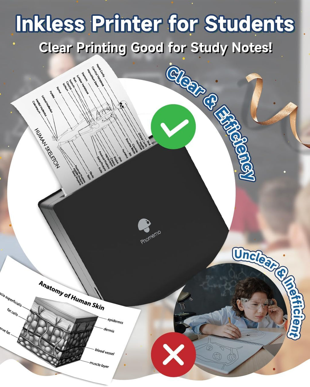 Phomemo Sticker Printer- Mini Thermal Sticker Printer Machine, Small Pocket Label Maker Instant Print for DIY Creation, Study Notes, Photos, Portable Inkless Photo Maker for Kids/Students, Black