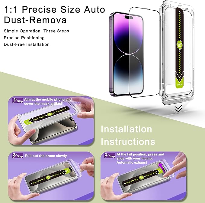 [2-Pack Ultra HD Clear Screen Protector for iPhone 14 Pro Max/15 Plus/16 Plus (6.7-Inch),9H Tempered Glass,Full Coverage,Anti-Fingerprint,Auto Dust Removal,Bubble-Free,Easy Installation