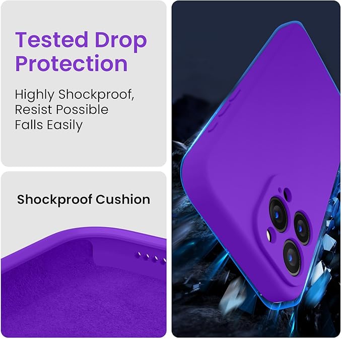 FireNova Designed for iPhone 15 Pro Max Case, Silicone Upgraded [Camera Protection] Phone Case with [2 Screen Protectors], Soft Anti-Scratch Microfiber Lining Inside, 6.7 inch, Neon Purple