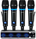4 Channel Rechargeable Wireless Microphone System, Pro UHF Metal Handheld Wireless Microphones Cordless Mics for Karaoke Singing Church with VOL Control, 4x50 Adjustable Frequency(G8)