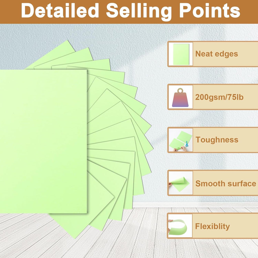 40 Sheets Light Green Cardstock 8.5 x 11 Craft Paper, 200gsm/75lb Heavyweight Certificate Paper Card Stock for DIY Cards Making, Business Cards, Wedding Invitations, Menus, School