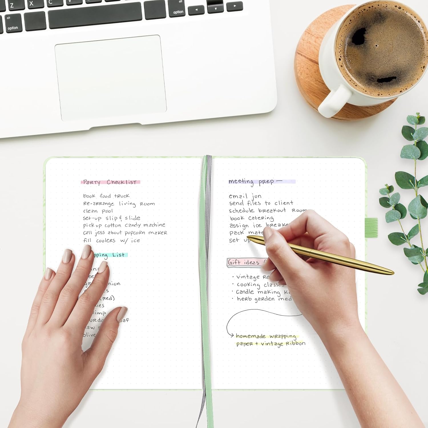 &And Per Se Dotted Journal Notebook for Women&Men with Pattern, A5 Leather Hardcover, 160 Pages 100GSM Thick Dotted Paper, 3 Sheets of Stickers Included(Light Green)