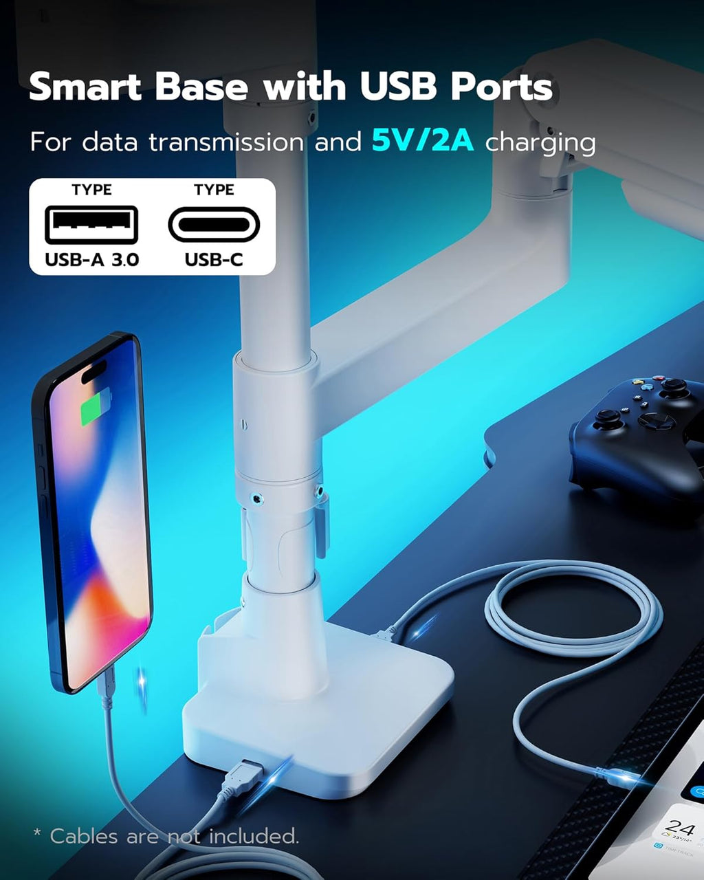 ARES WING Dual Monitor Stand for Ultrawide Heavy Duty Curved Monitor Stacking, Fits 17-49 Inch, Vertical Gas Spring Double Monitor Mount with USB, Adjustable Dual Monitor Mount for Desk, White