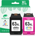 COLORETTO 63XL Ink Cartridges Black and Color for HP Ink 63 Work with Officejet 4650 3830 5255 5258 4655 Envy 4512 4520 4516 Deskjet 1112 3630 for HP 63XL Ink Cartridges Combo Pack HP63 Replacement