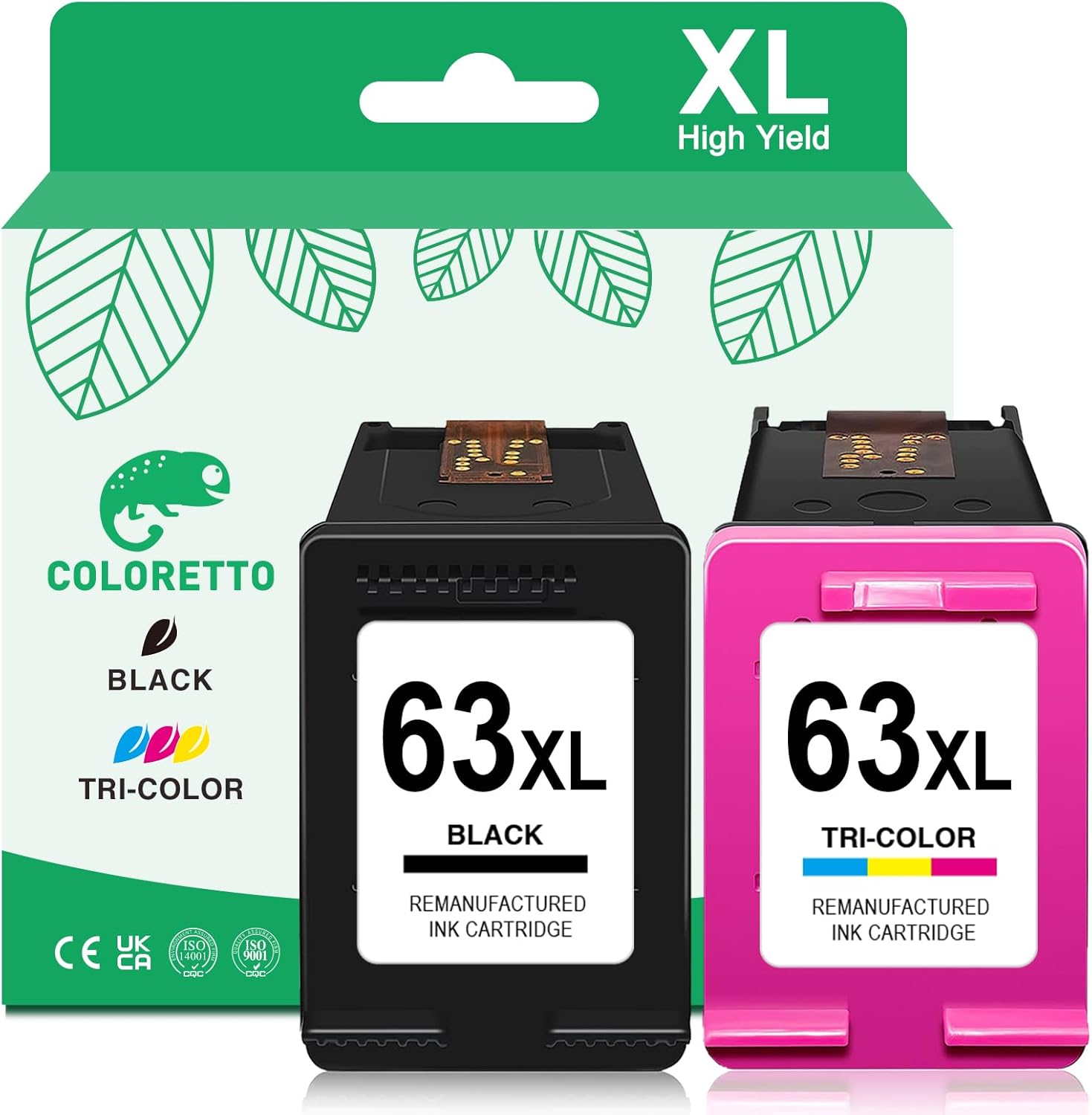 COLORETTO 63XL Ink Cartridges Black and Color for HP Ink 63 Work with Officejet 4650 3830 5255 5258 4655 Envy 4512 4520 4516 Deskjet 1112 3630 for HP 63XL Ink Cartridges Combo Pack HP63 Replacement