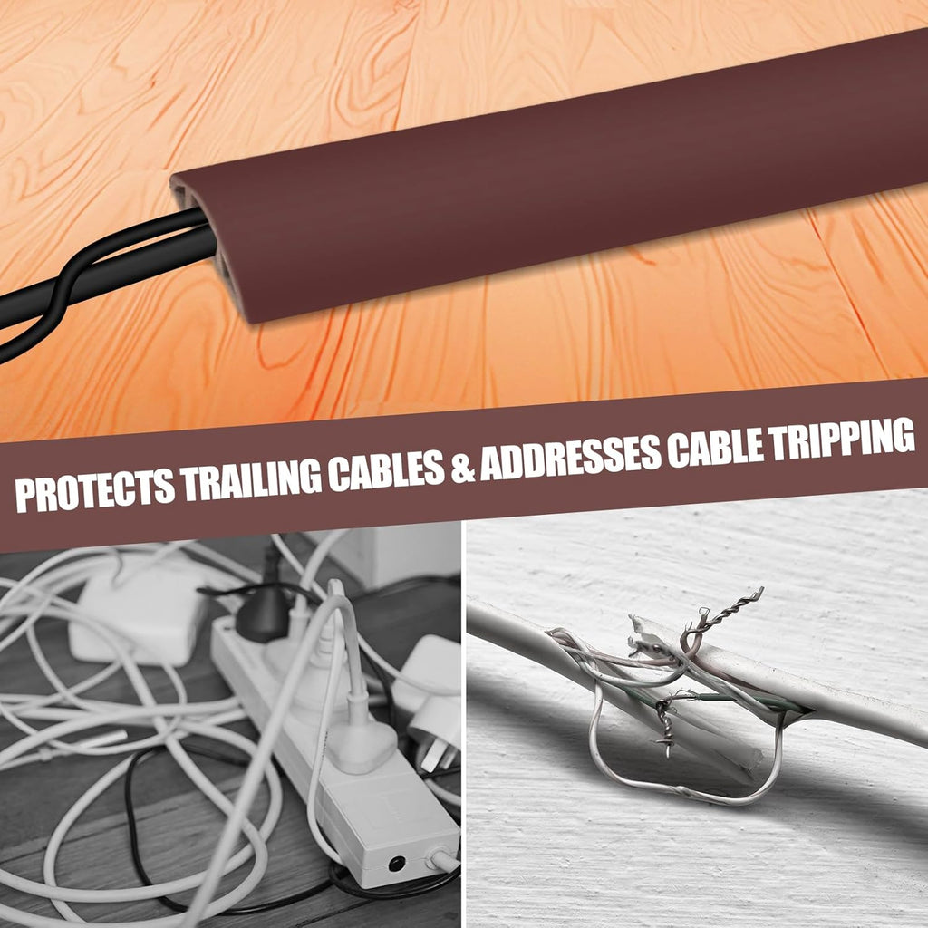 Floor Cord Cover Self Adhesive Cord Hider,3.3FT Cable Management, Extension Strip Protector for Wires, Prevent Cable Trips for Offices, Gyms, Exhibitions Cavity:0.3"(W) x 0.28"(H) Coffee