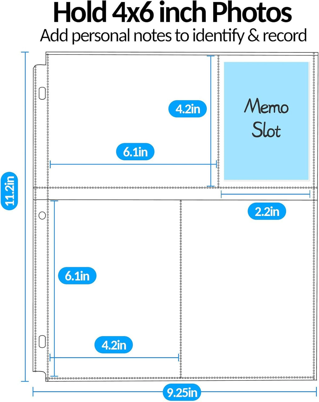 35-Pack 4x6 Clear Photo Sleeves for 3 Ring Binder - 210 Photo Acid Free Plastic Archival Protector Refill Pages for 8.5x11