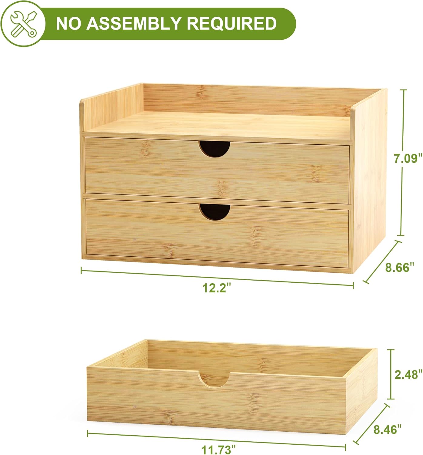 Wisuce Bamboo Desk Organizer - Mini Bamboo Desk Drawer Tabletop Cosmetic Storage Organization for Office or Home (Nature 2 Drawers)